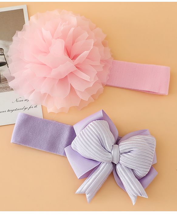Babyhug Headbands Free Size With Bow & Lace Applique - Pink & Purple
