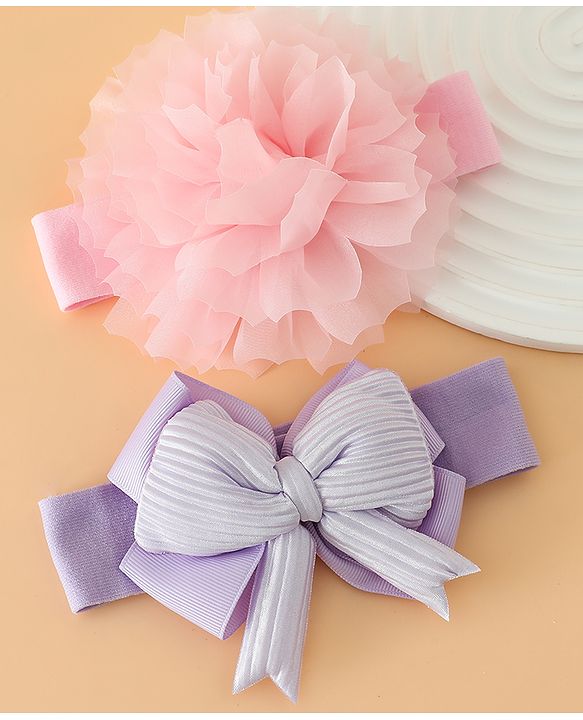 Babyhug Headbands Free Size With Bow & Lace Applique - Pink & Purple