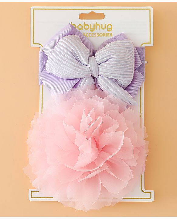 Babyhug Headbands Free Size With Bow & Lace Applique - Pink & Purple