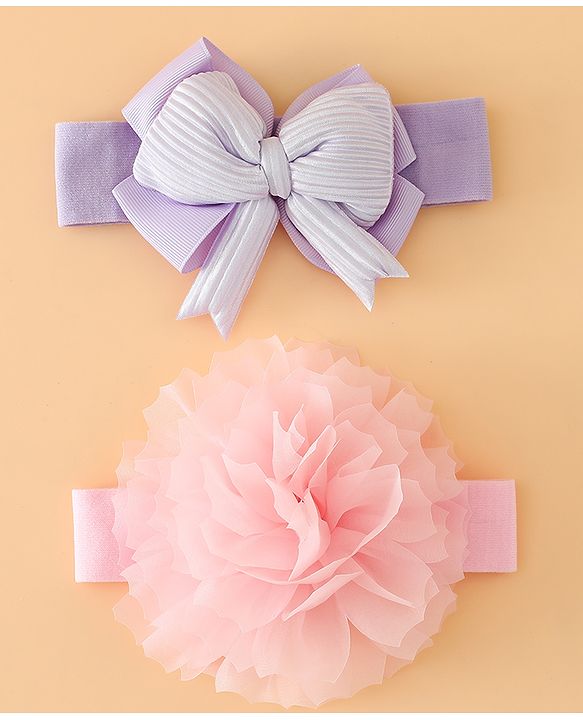 Babyhug Headbands Free Size With Bow & Lace Applique - Pink & Purple