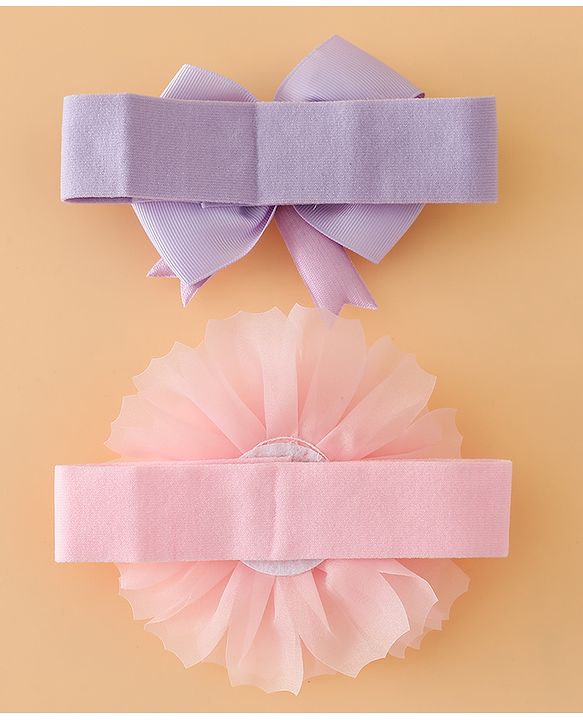 Babyhug Headbands Free Size With Bow & Lace Applique - Pink & Purple