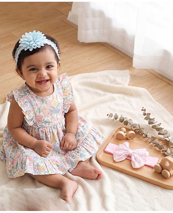 Babyhug Headbands Free Size With Bow & Floral Applique Pack Of 2 - Pink & Blue