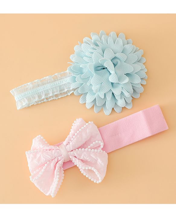 Babyhug Headbands Free Size With Bow & Floral Applique Pack Of 2 - Pink & Blue