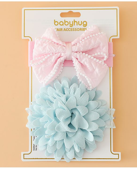 Babyhug Headbands Free Size With Bow & Floral Applique Pack Of 2 - Pink & Blue