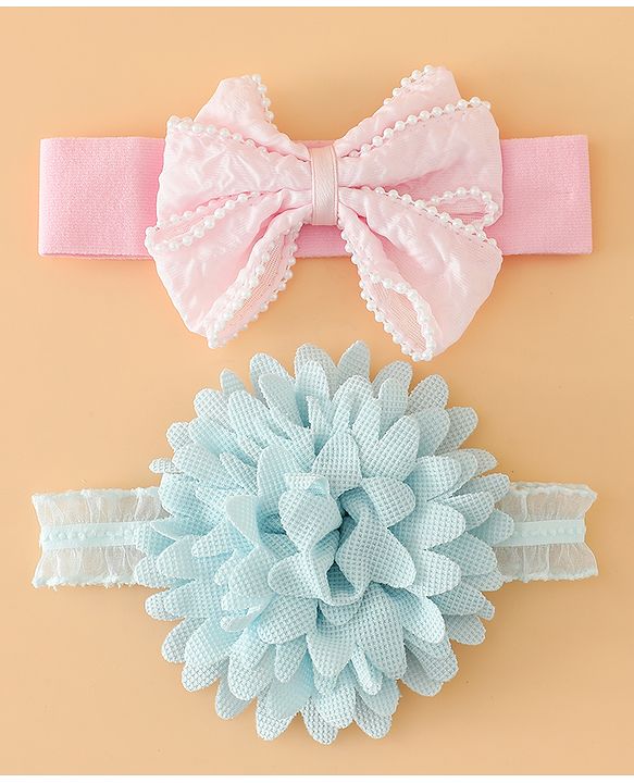 Babyhug Headbands Free Size With Bow & Floral Applique Pack Of 2 - Pink & Blue