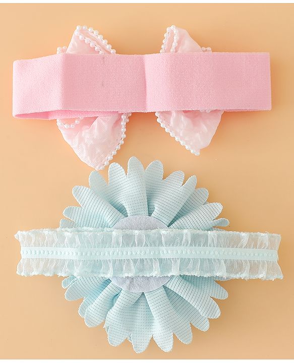 Babyhug Headbands Free Size With Bow & Floral Applique Pack Of 2 - Pink & Blue