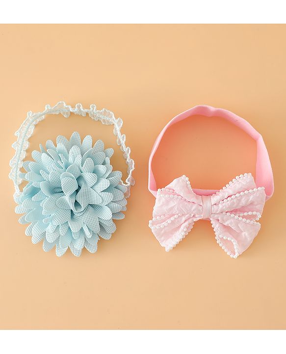 Babyhug Headbands Free Size With Bow & Floral Applique Pack Of 2 - Pink & Blue