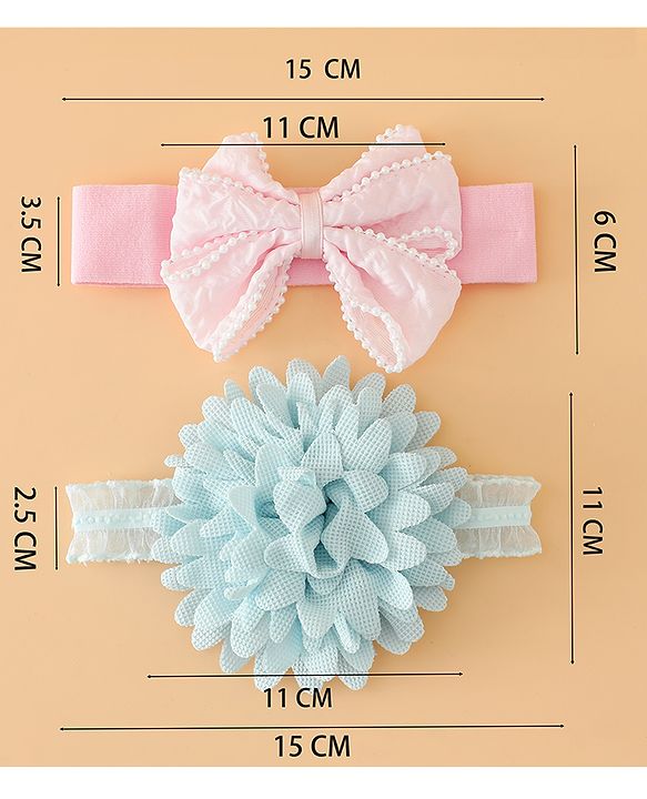 Babyhug Headbands Free Size With Bow & Floral Applique Pack Of 2 - Pink & Blue