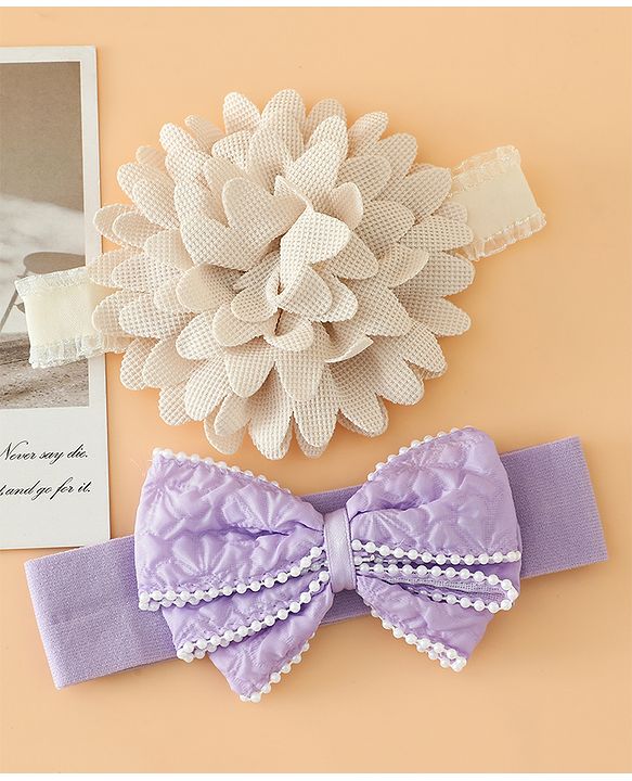 Babyhug Headbands Free Size With Bow & Floral Applique Pack Of 2 - Pink & Blue
