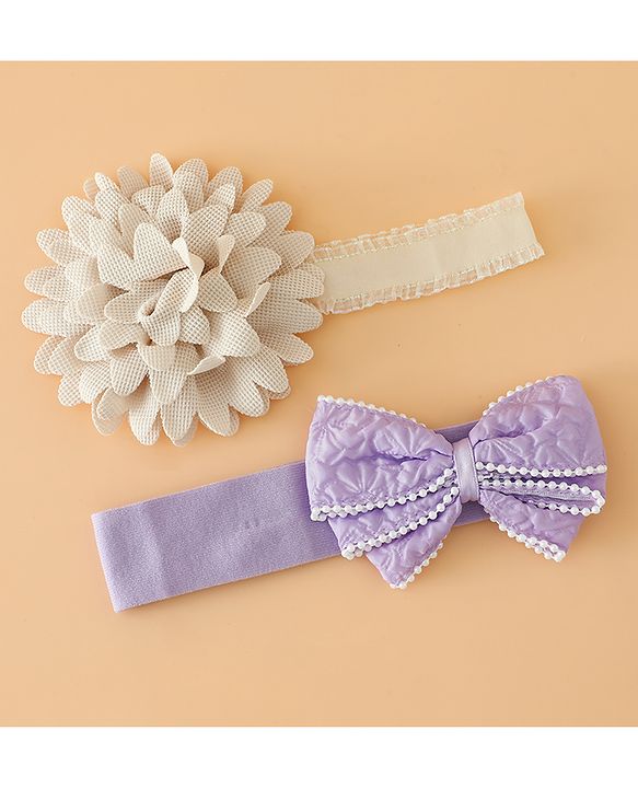 Babyhug Headbands Free Size With Bow & Floral Applique Pack Of 2 - Pink & Blue