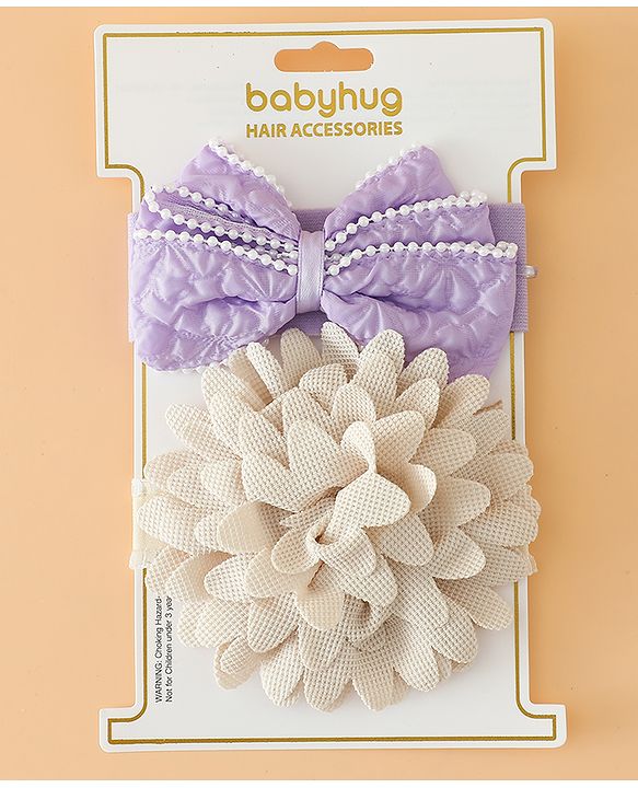 Babyhug Headbands Free Size With Bow & Floral Applique Pack Of 2 - Pink & Blue
