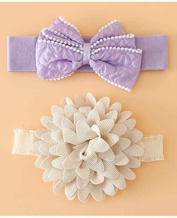 Babyhug Headbands Free Size With Bow & Floral Applique Pack Of 2 - Pink & Blue