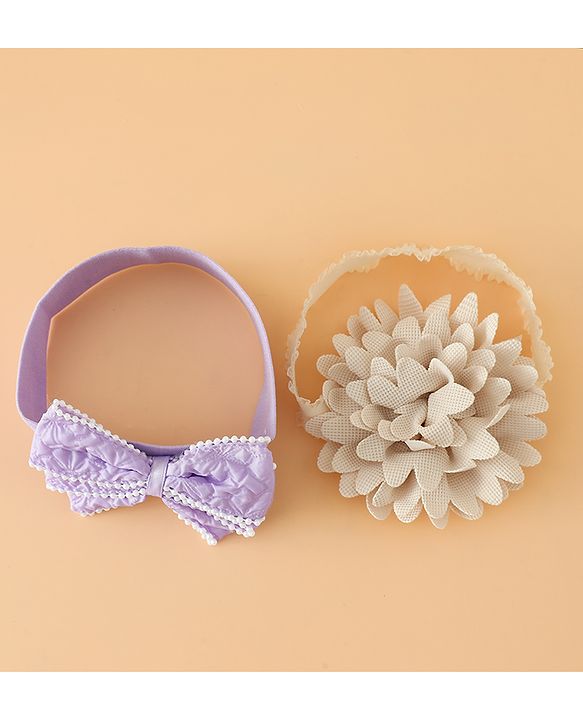 Babyhug Headbands Free Size With Bow & Floral Applique Pack Of 2 - Pink & Blue
