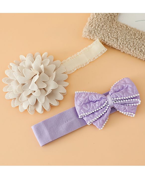 Babyhug Headbands Free Size With Bow & Floral Applique Pack Of 2 - Pink & Blue