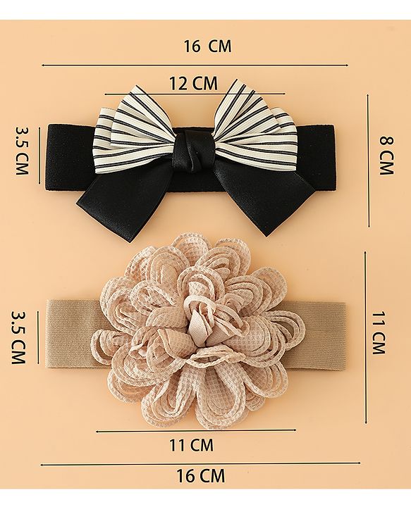 Babyhug Headbands Free Size With Bow & Floral Applique Pack Of 2 - Black & Khaki