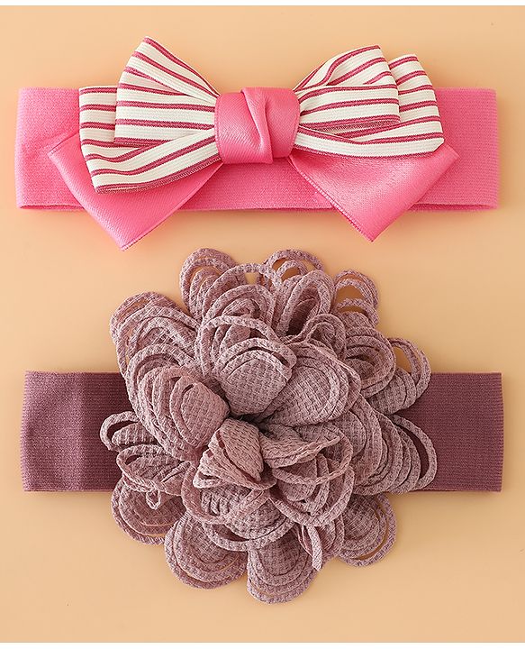 Babyhug Headbands Free Size With Bow & Floral Applique Pack Of 2 - Black & Khaki