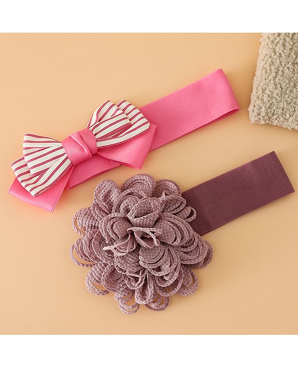 Babyhug Headbands Free Size With Bow & Floral Applique Pack Of 2 - Black & Khaki