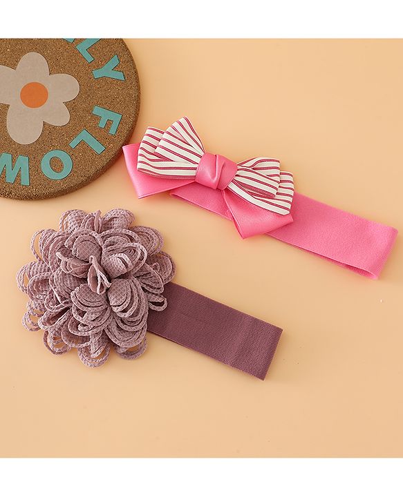 Babyhug Headbands Free Size With Bow & Floral Applique Pack Of 2 - Black & Khaki