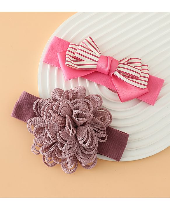 Babyhug Headbands Free Size With Bow & Floral Applique Pack Of 2 - Black & Khaki