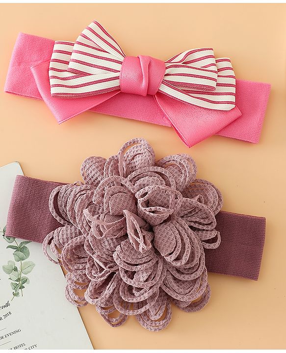 Babyhug Headbands Free Size With Bow & Floral Applique Pack Of 2 - Black & Khaki