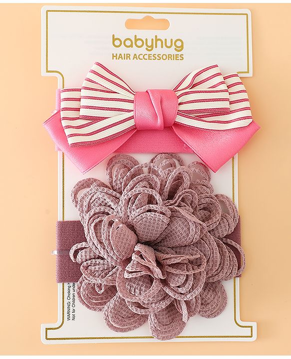 Babyhug Headbands Free Size With Bow & Floral Applique Pack Of 2 - Black & Khaki
