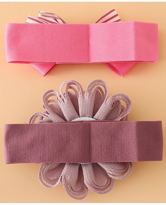 Babyhug Headbands Free Size With Bow & Floral Applique Pack Of 2 - Black & Khaki