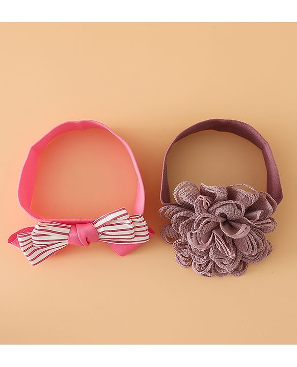 Babyhug Headbands Free Size With Bow & Floral Applique Pack Of 2 - Black & Khaki