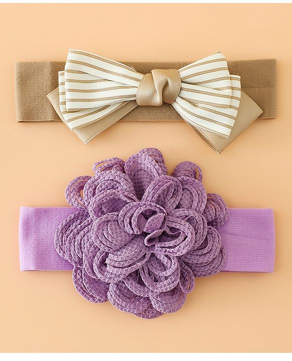 Babyhug Headbands Free Size With Bow & Floral Applique Pack Of 2 - Black & Khaki