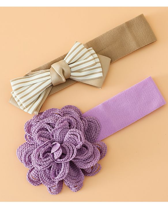 Babyhug Headbands Free Size With Bow & Floral Applique Pack Of 2 - Black & Khaki