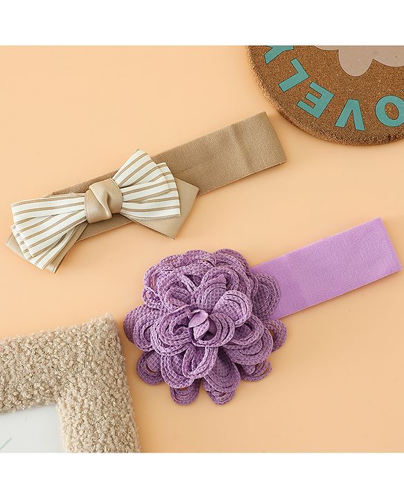 Babyhug Headbands Free Size With Bow & Floral Applique Pack Of 2 - Black & Khaki