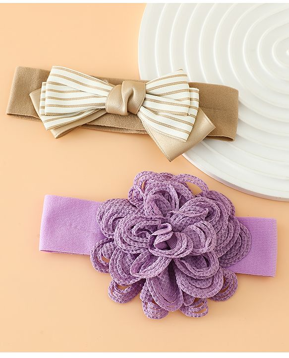 Babyhug Headbands Free Size With Bow & Floral Applique Pack Of 2 - Black & Khaki