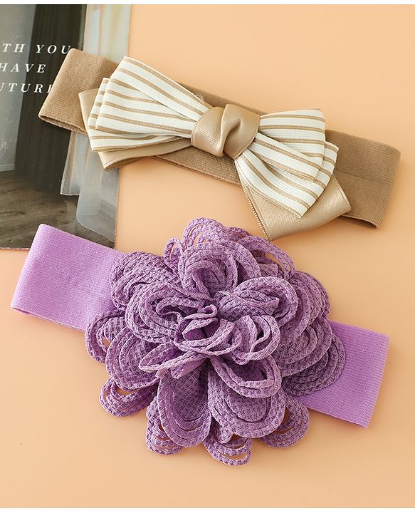 Babyhug Headbands Free Size With Bow & Floral Applique Pack Of 2 - Black & Khaki