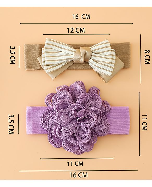Babyhug Headbands Free Size With Bow & Floral Applique Pack Of 2 - Black & Khaki