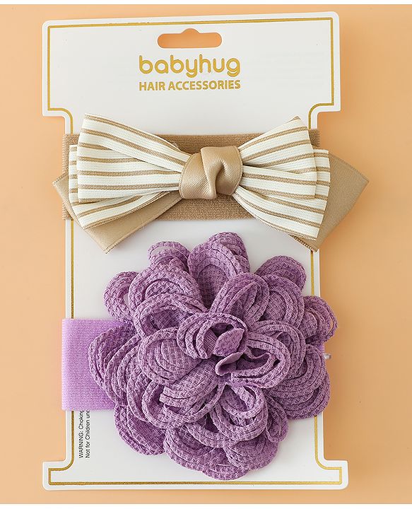 Babyhug Headbands Free Size With Bow & Floral Applique Pack Of 2 - Black & Khaki