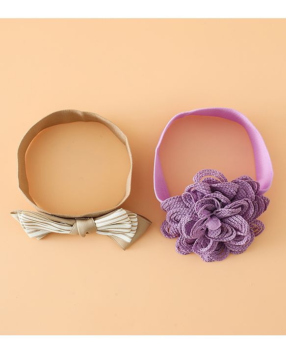 Babyhug Headbands Free Size With Bow & Floral Applique Pack Of 2 - Black & Khaki