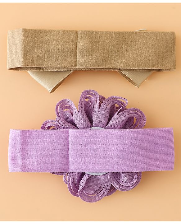Babyhug Headbands Free Size With Bow & Floral Applique Pack Of 2 - Black & Khaki