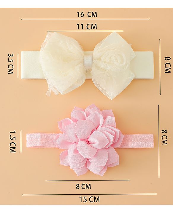 Babyhug Headbands Free Size With Bow & Floral Applique Pack Of 2 - Yellow & Pink