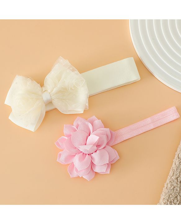 Babyhug Headbands Free Size With Bow & Floral Applique Pack Of 2 - Yellow & Pink