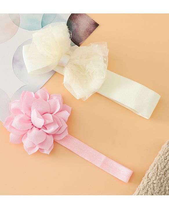 Babyhug Headbands Free Size With Bow & Floral Applique Pack Of 2 - Yellow & Pink