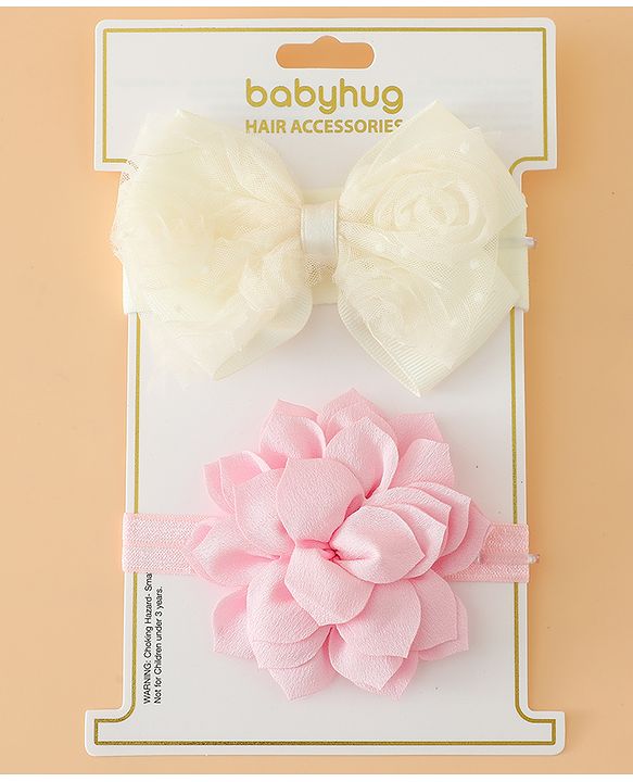 Babyhug Headbands Free Size With Bow & Floral Applique Pack Of 2 - Yellow & Pink