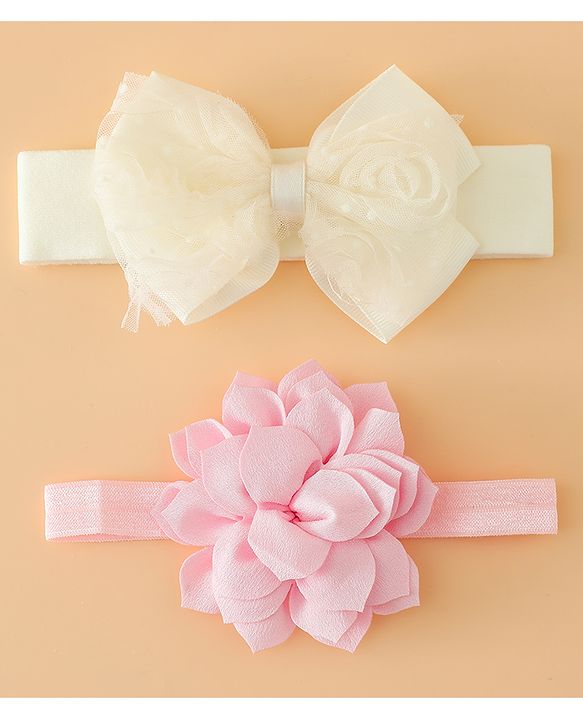 Babyhug Headbands Free Size With Bow & Floral Applique Pack Of 2 - Yellow & Pink