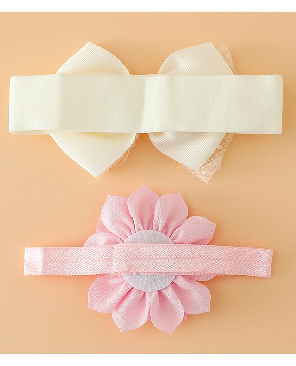 Babyhug Headbands Free Size With Bow & Floral Applique Pack Of 2 - Yellow & Pink