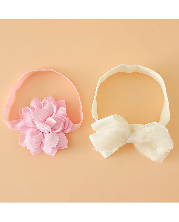 Babyhug Headbands Free Size With Bow & Floral Applique Pack Of 2 - Yellow & Pink