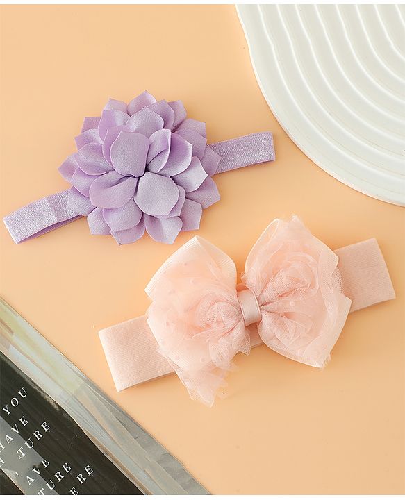 Babyhug Headbands Free Size With Bow & Floral Applique Pack Of 2 - Yellow & Pink