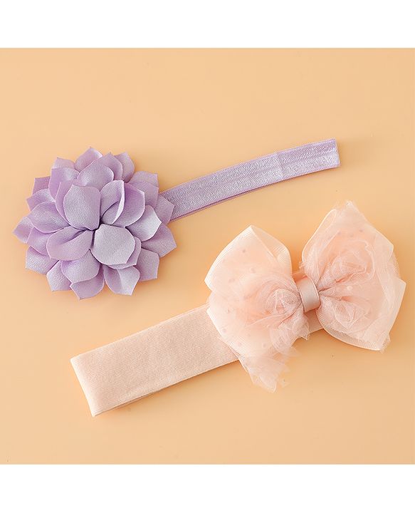 Babyhug Headbands Free Size With Bow & Floral Applique Pack Of 2 - Yellow & Pink