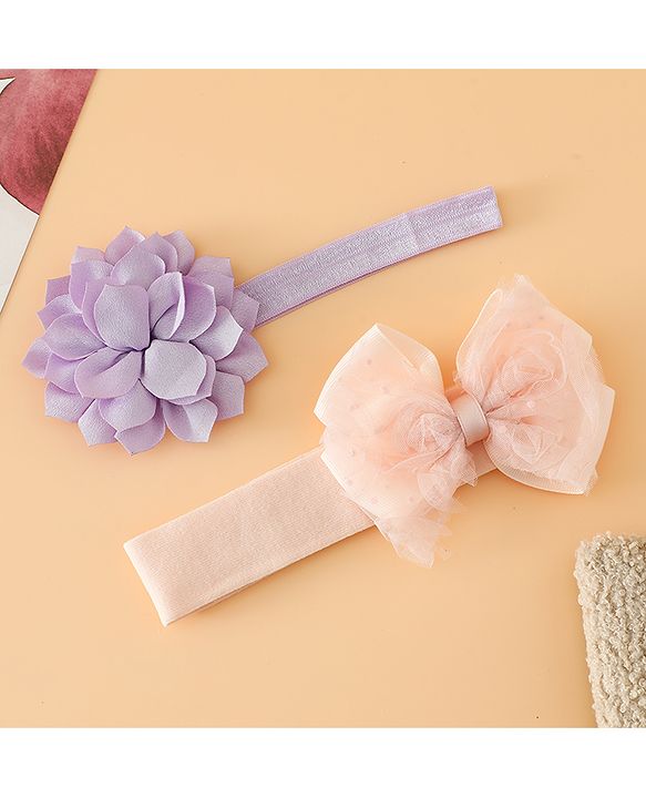 Babyhug Headbands Free Size With Bow & Floral Applique Pack Of 2 - Yellow & Pink