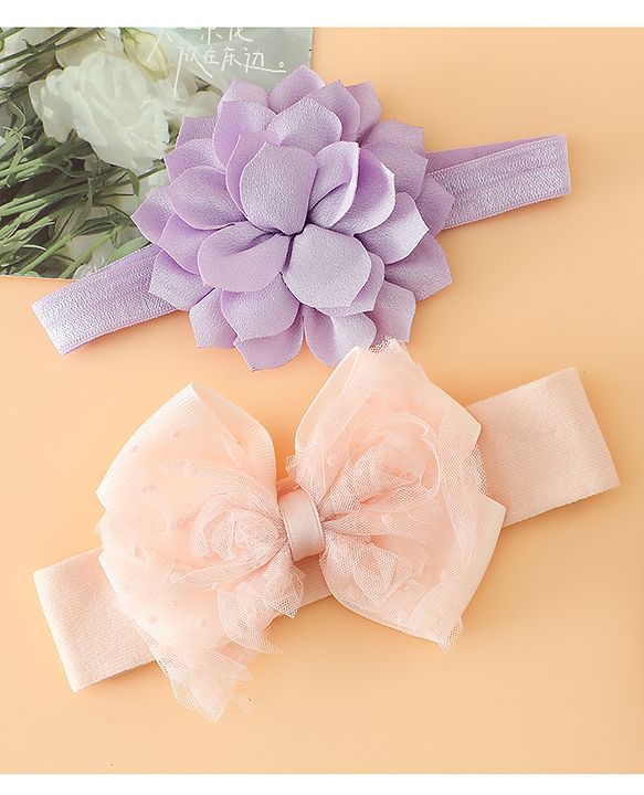 Babyhug Headbands Free Size With Bow & Floral Applique Pack Of 2 - Yellow & Pink