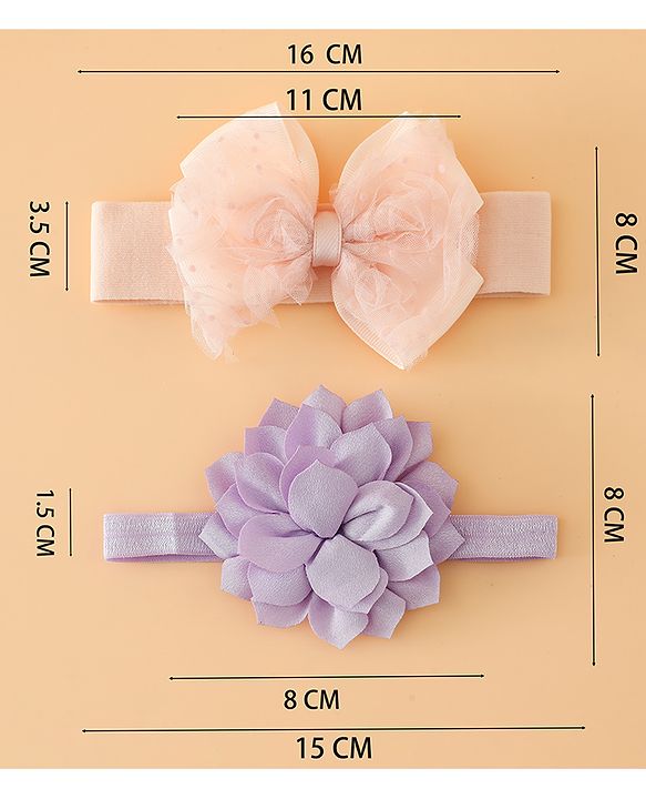 Babyhug Headbands Free Size With Bow & Floral Applique Pack Of 2 - Yellow & Pink
