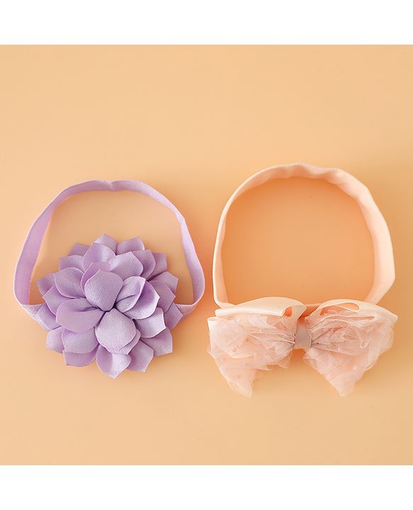 Babyhug Headbands Free Size With Bow & Floral Applique Pack Of 2 - Yellow & Pink