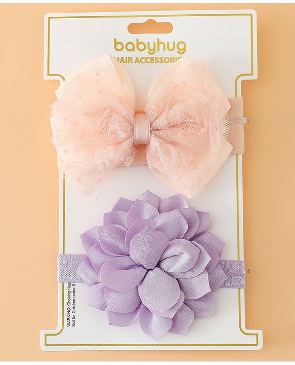 Babyhug Headbands Free Size With Bow & Floral Applique Pack Of 2 - Yellow & Pink